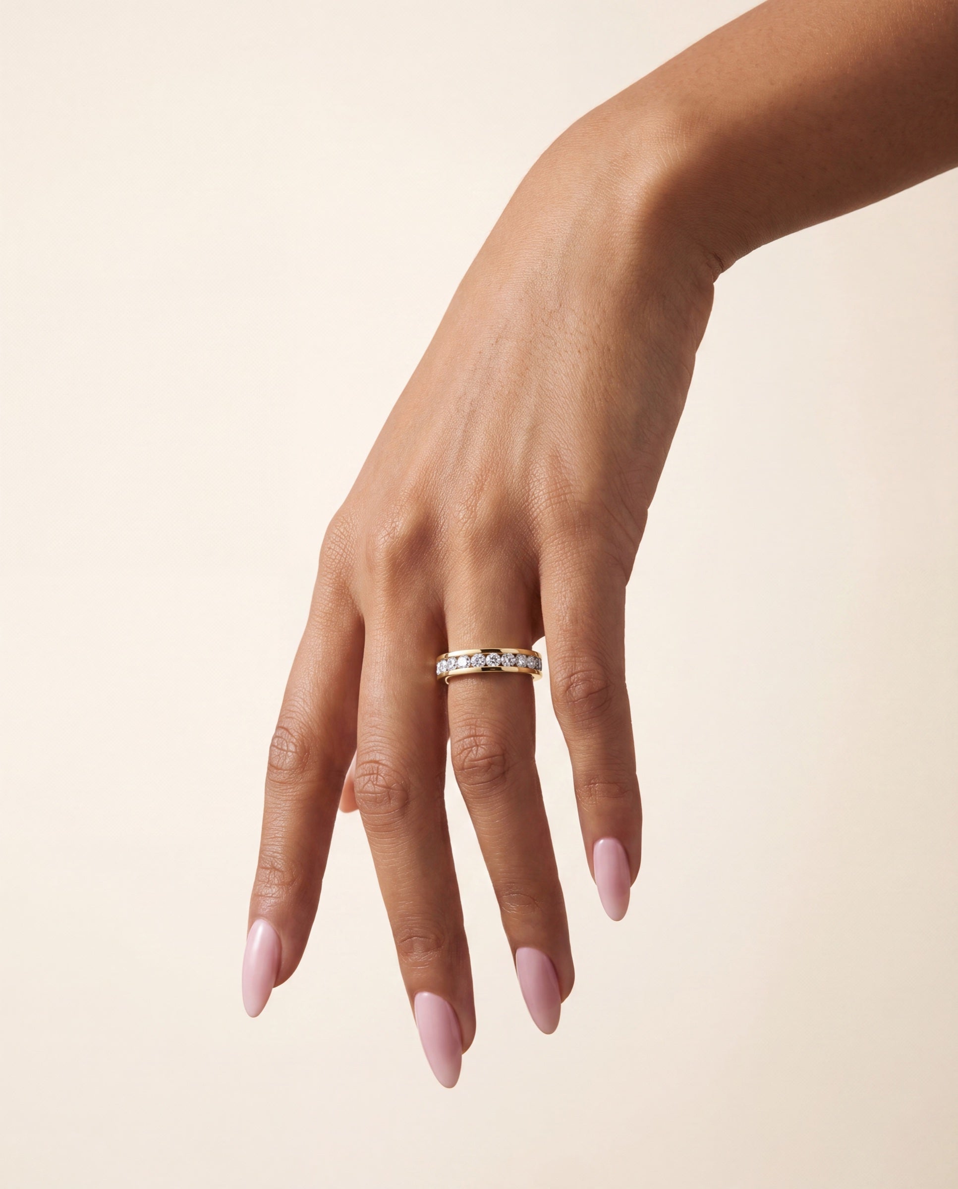 Round Channel Set Eternity Band &mdash; Worn
