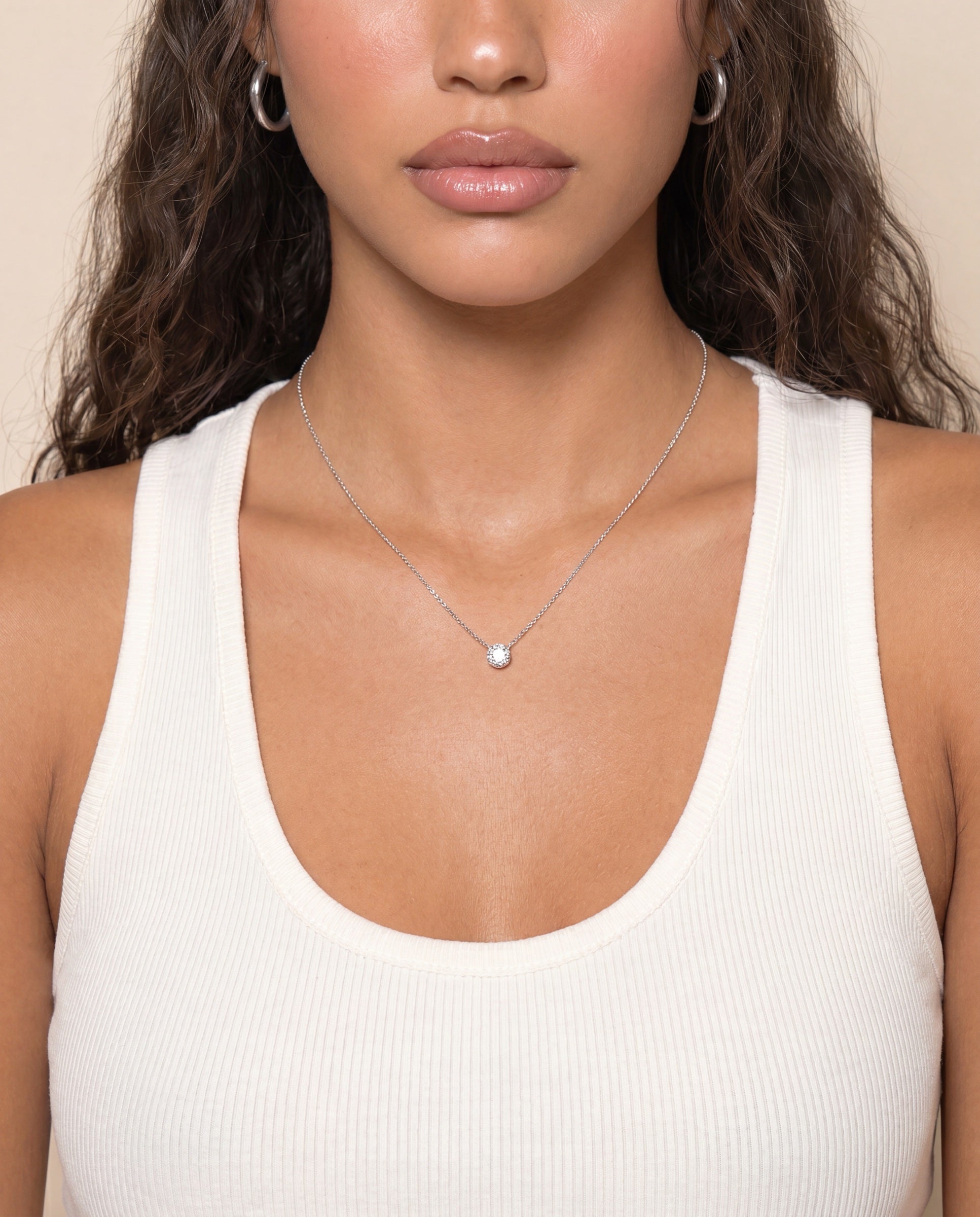 Round Illusion Solitaire Pendant Necklace &mdash; Worn