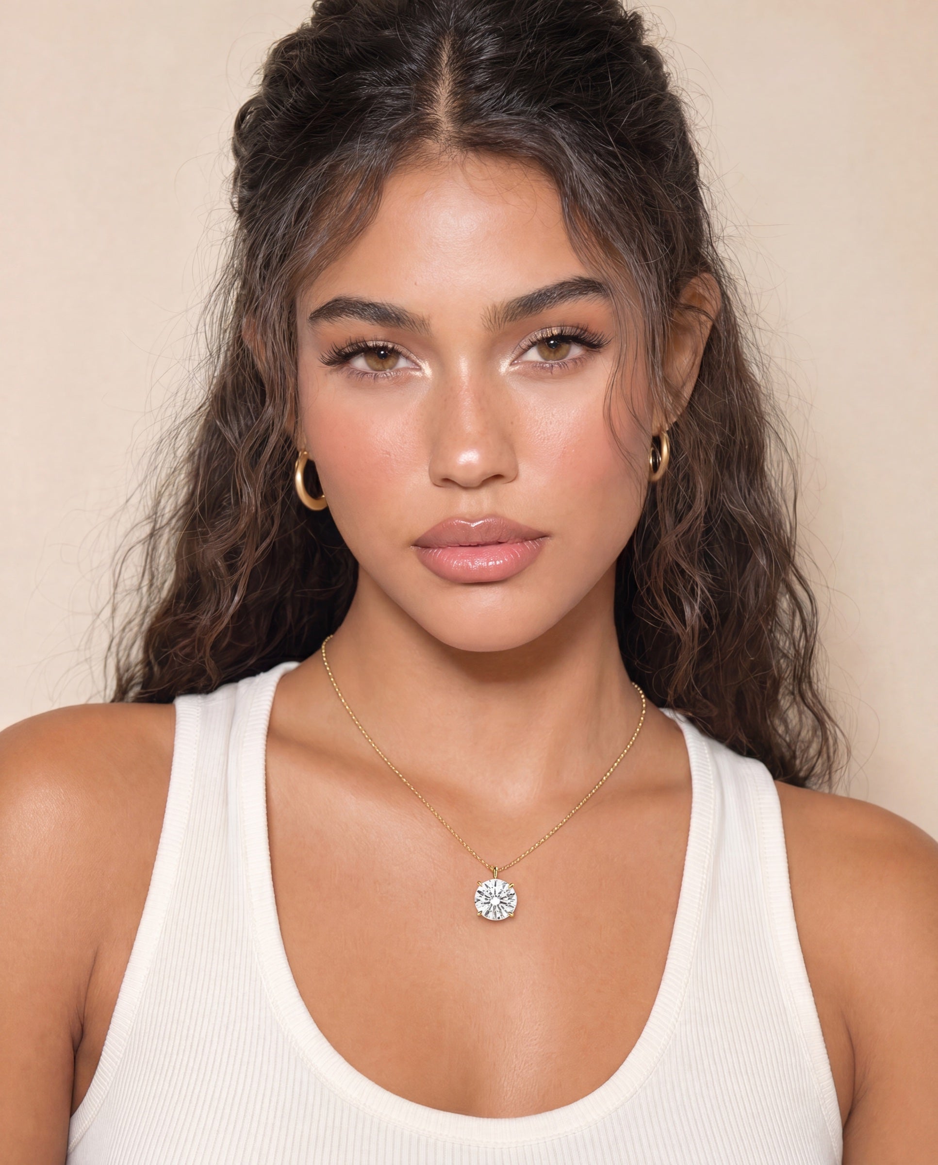 Round Solitaire Necklace &mdash; Worn