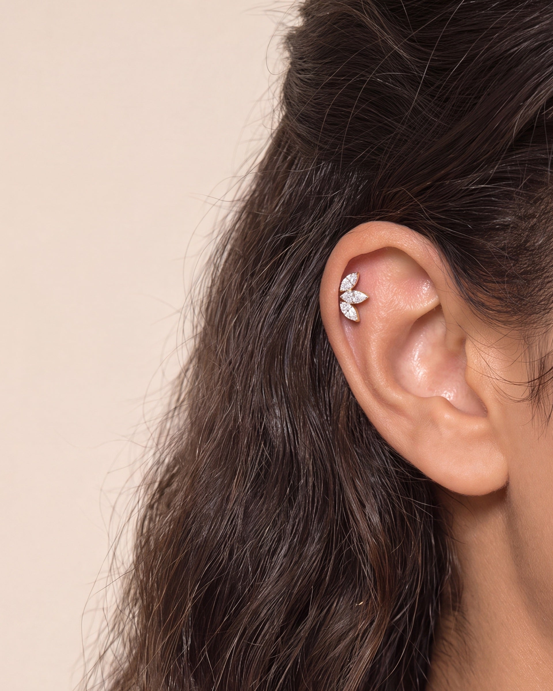 Trio Marquise Diamond Flatback Piercing &mdash; Worn